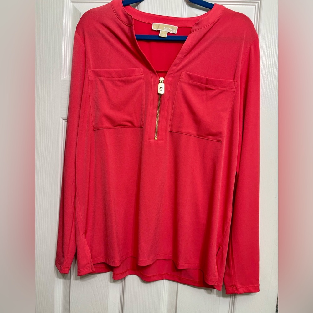 Michael Kors Deep Coral Long Sleeve Top with Zipper Size L